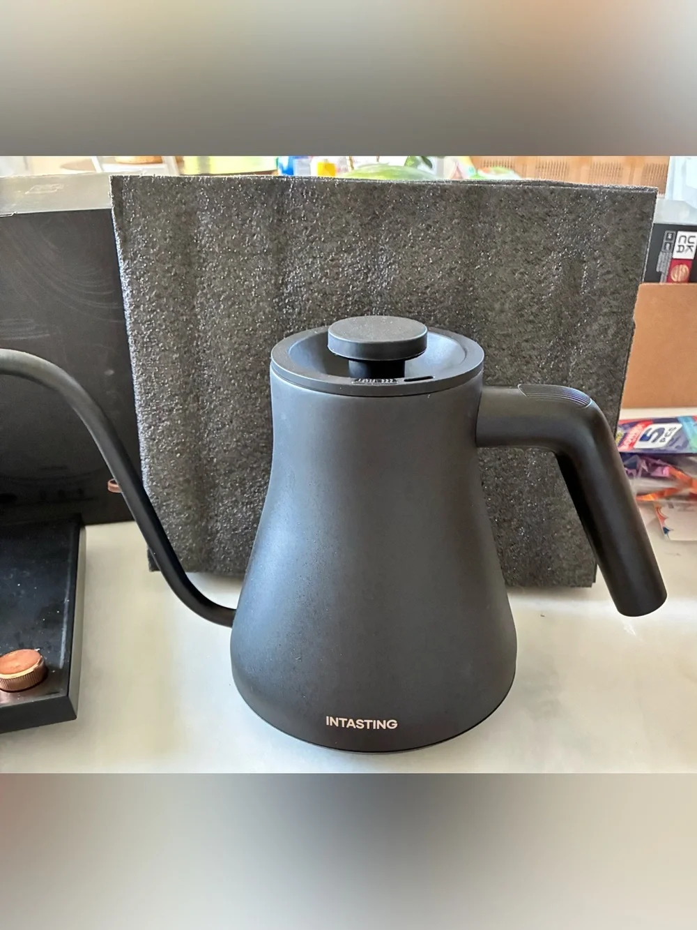 INTASTING Matte Black Gooseneck Kettle with Copper Accents